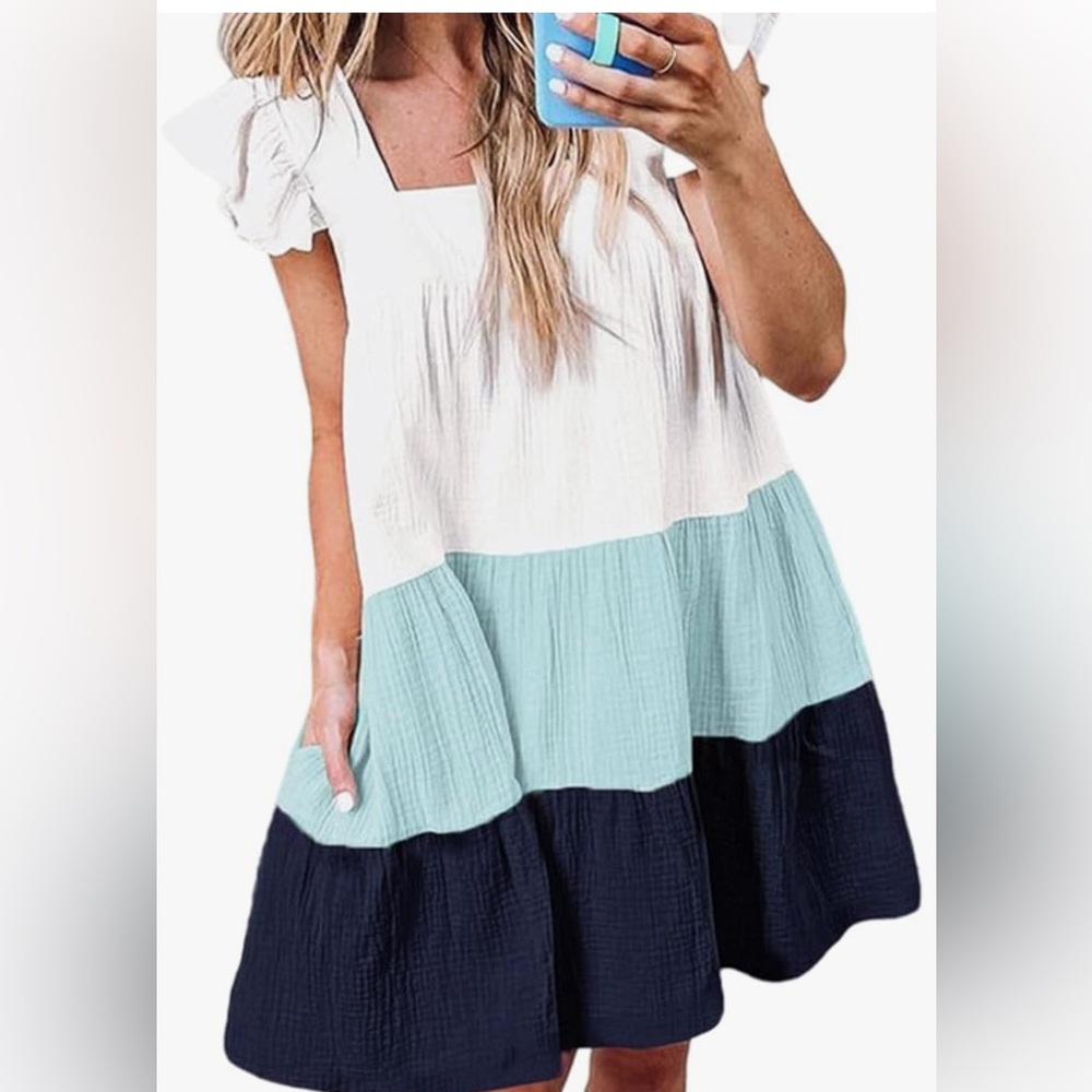 Ruffle Sleeveless Color Block Mini Dress